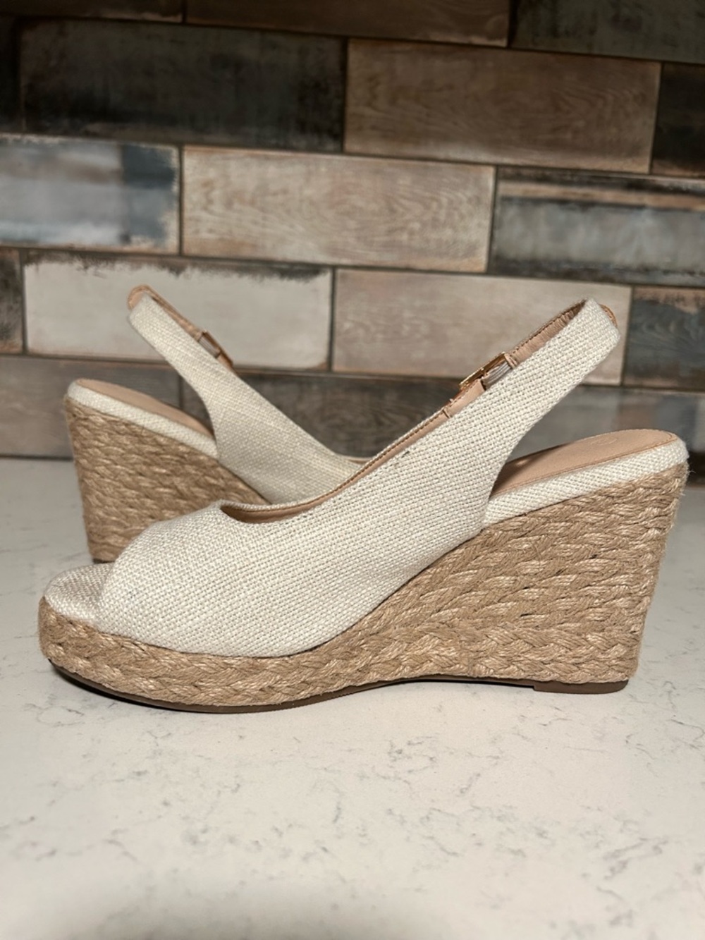 Women’s Ivory Espadrille Wedge Slingback Peep-Toe Sandal - Picture 3 of 15